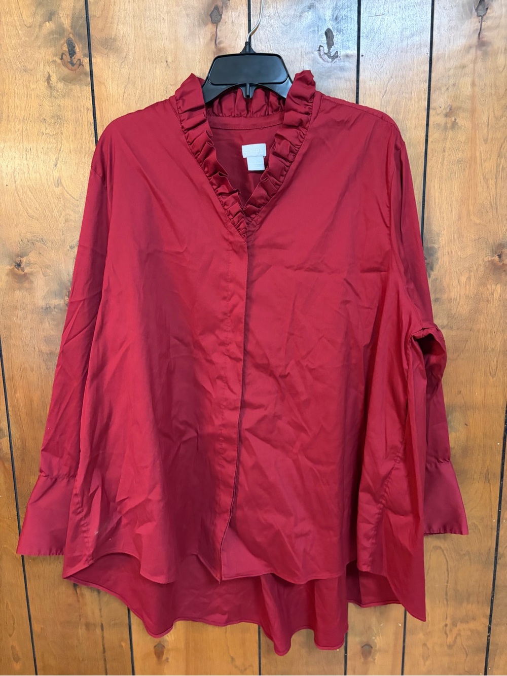 Chico's Red Ruffled V-Neck Tunic